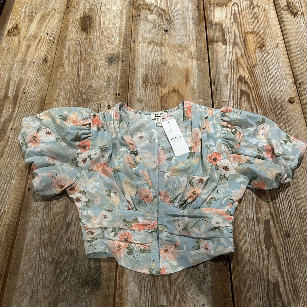 NanaMacs Pastel Floral Puff Sleeve Blouse